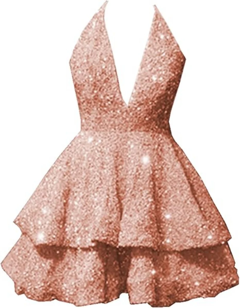 rose gold short puffy dress Metallic-Lace Bodice Short Homecoming Dress main image 0