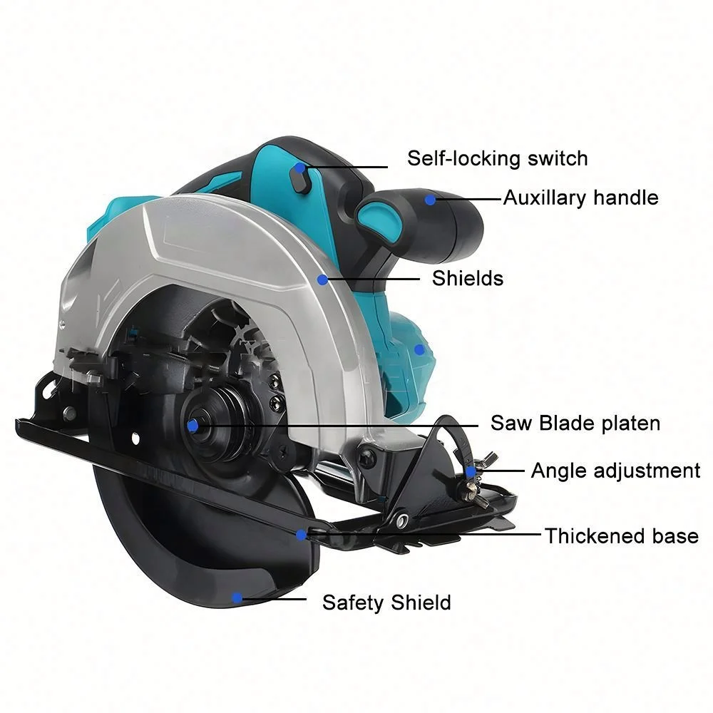 21V Lithium-Akku-betriebene 6-Zoll Akku-Kreissäge mit bürstenlosem Motor, Staubabsaugung, Handgeführte Holz- und Steinschneidemaschine
