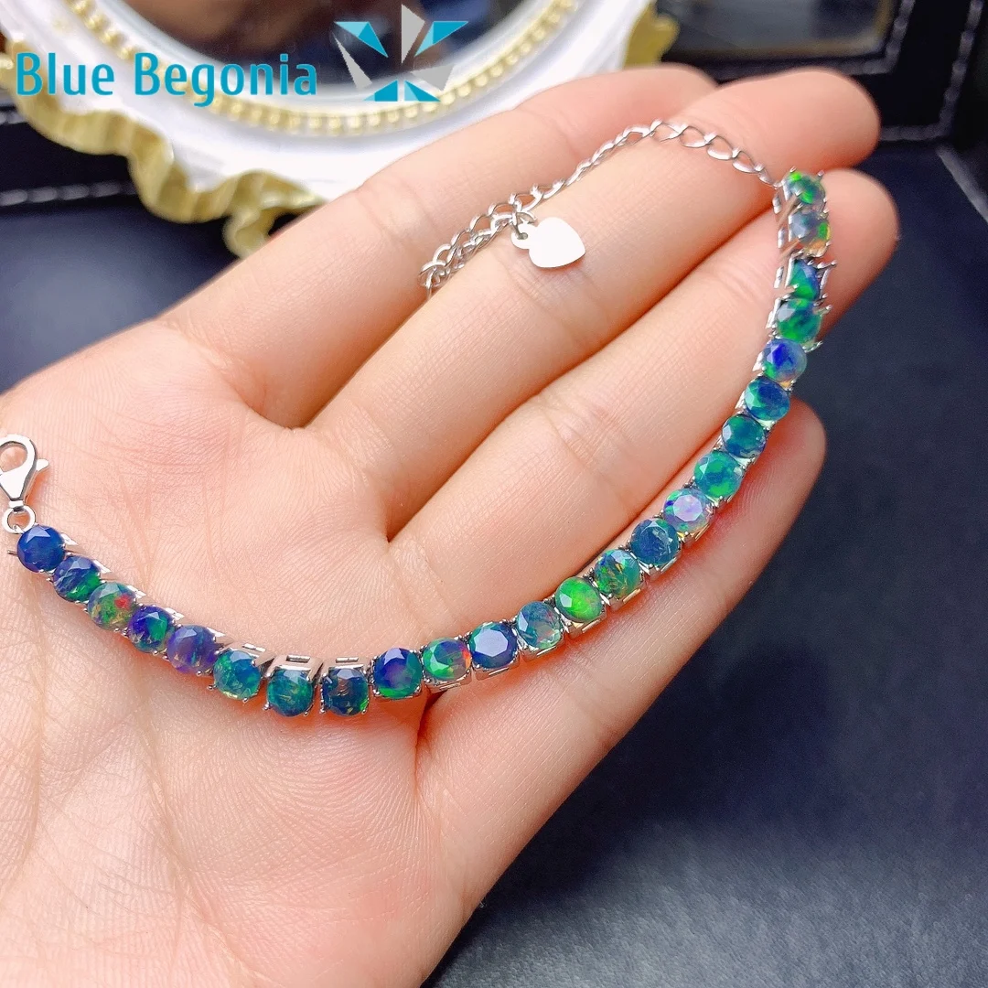 Natural Opal Bracelet 24pcs 4mm Gemstone 925 Sterling Silver Fine Jewelry for Women Anniversary Party Girlfriend Gift