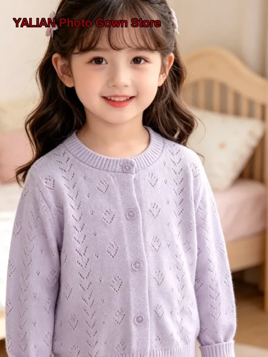 Girls Knit Top Kids Summer Hollow Out Anti-Pilling Thin Breathable Solid Color Older Kids