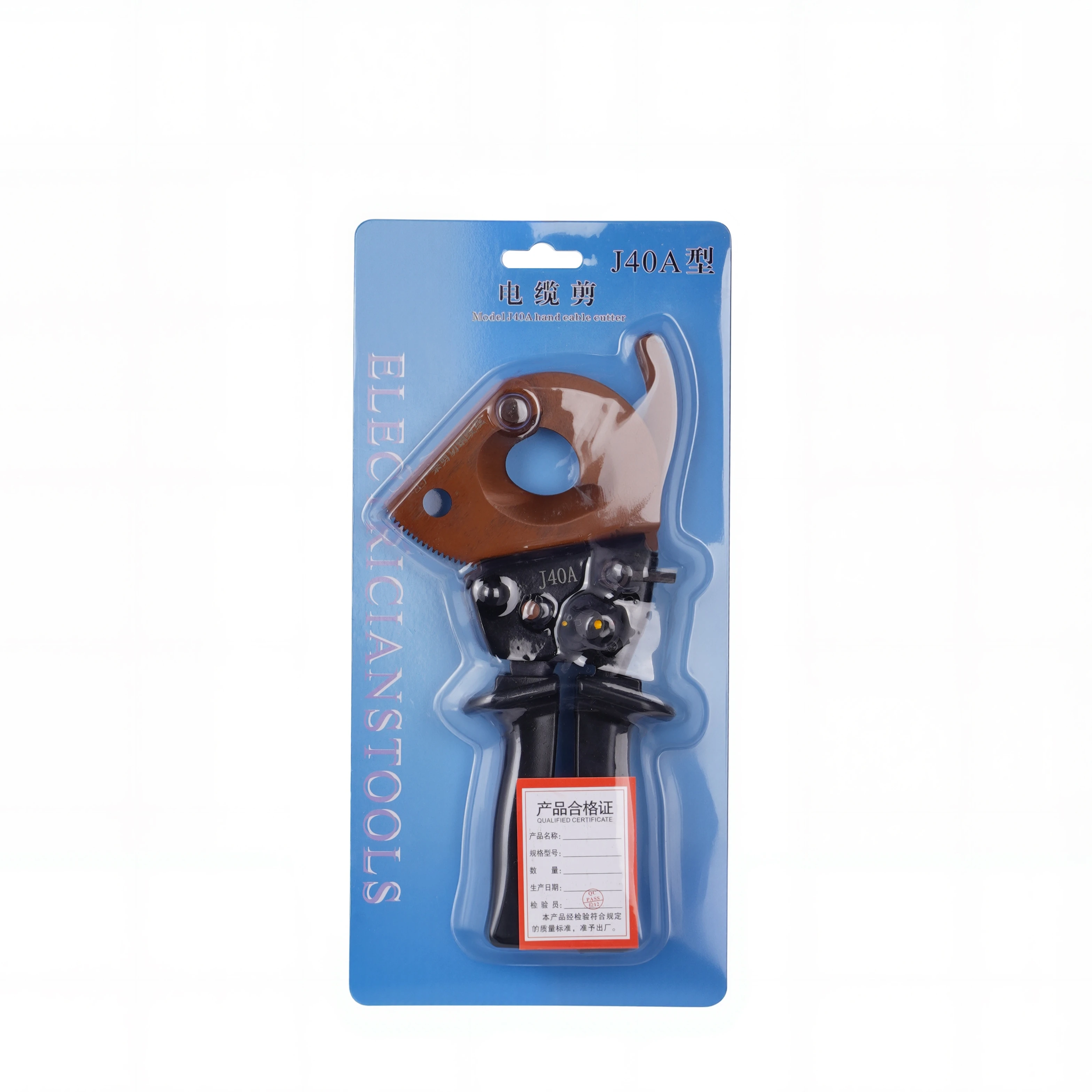 Tesoura manual de corte de cabo tipo catraca blindada de cobre e alumínio com alça curta e uma mão