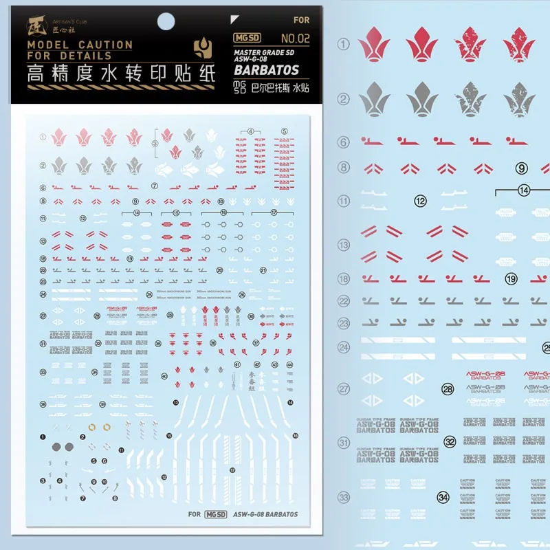 Artisan's Club Decal MGSD02 for MGSD ASW‑G‑08 Barbatos High Precision Water Sticker Hobby DIY Model Detail Parts