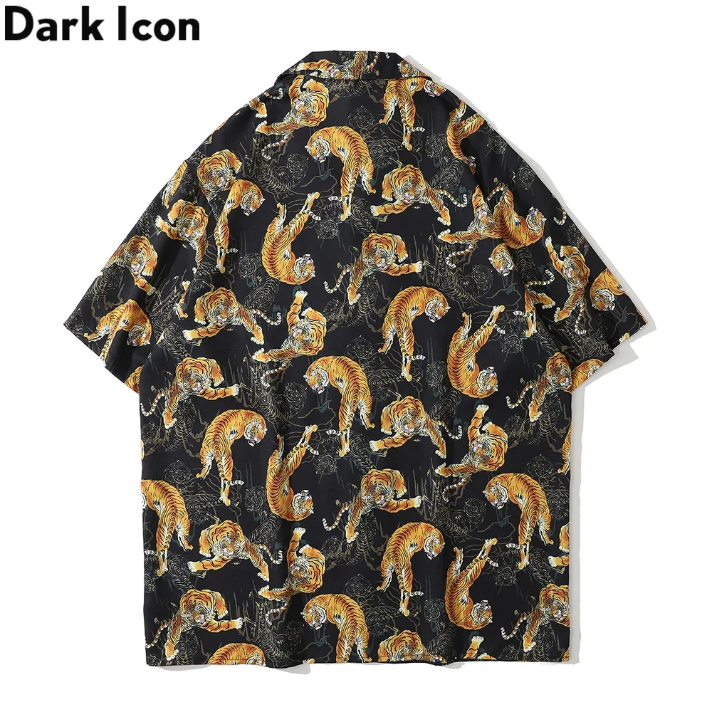 Dark Icon Tiger Print Street Fashion Men\'s Shirt 2023 Summer Polo Shirt Thin Material Hawaiian Shirt