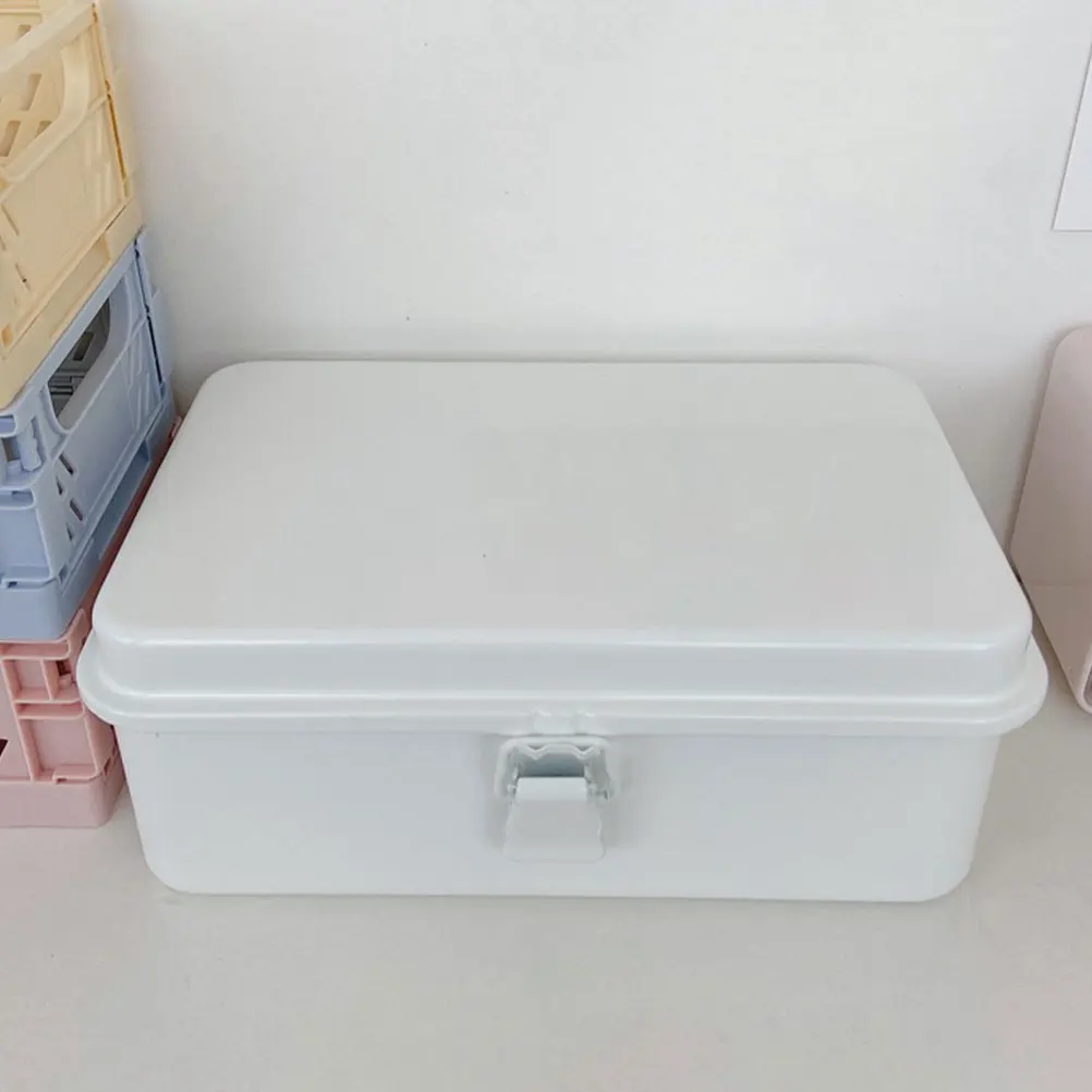 

Metal Storage White Metal Tool Box Vintage Toolbox with Lockable Clasp for Office Items Small Tape Holder Tool Container