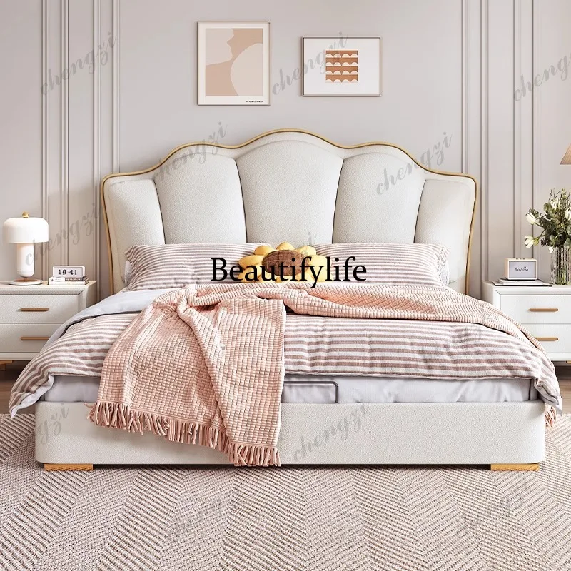 

European Elegant Double Bed Decoration Couples Wooden Floating Double Bed Frame Storage Modern Cama Casal Furniture For Home