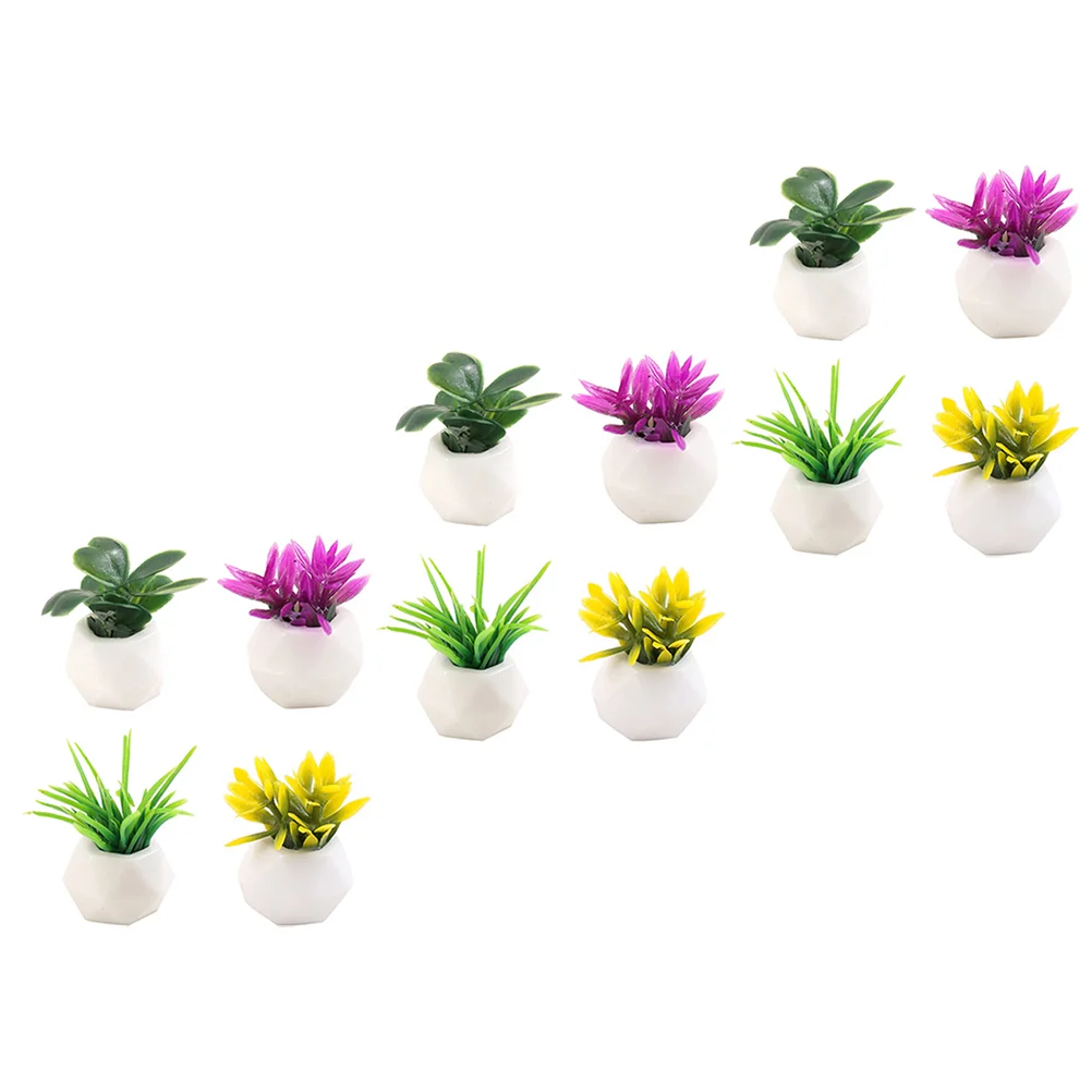 12 Pcs Miniature Plants Lifelike Simulated Succulent Small Potted Artificial Flowers Resin Home Decor Tiny House Bonsai Shelf