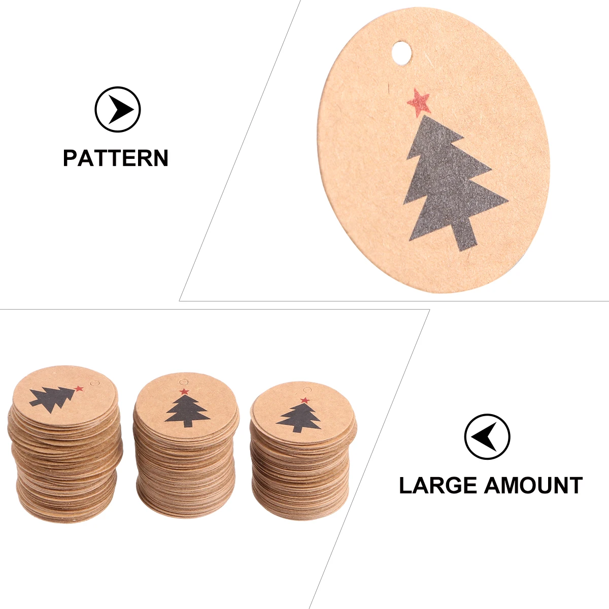 200pcs Round Kraft Paper Hanging Tags Christmas Elements Gift Candy Bags Festivals Birthday Graduation DIY Bookmark Crafting