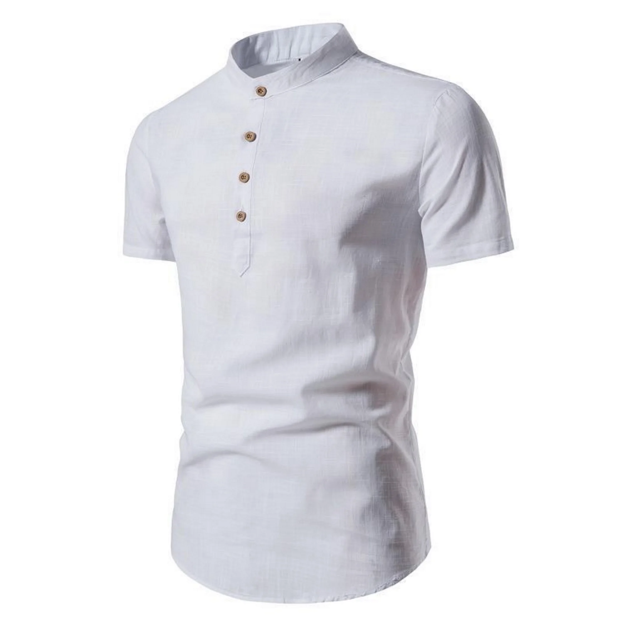 New short-sleeved stand-up collar shirt pure cotton fashionable summer men's solid color casual comfortable personality cool