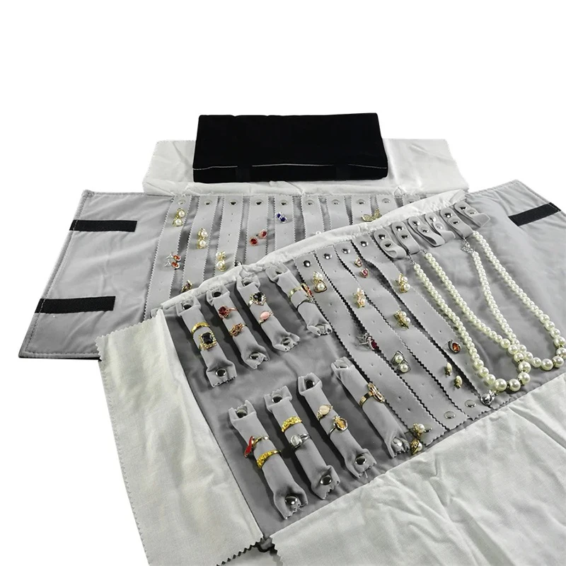 

Оптовая продажа, черная бархатная сумка для хранения ювелирных изделий, серая бархатная внутренняя часть, кольцо, ожерелье, серьги, кулон, реквизит для хранения часов