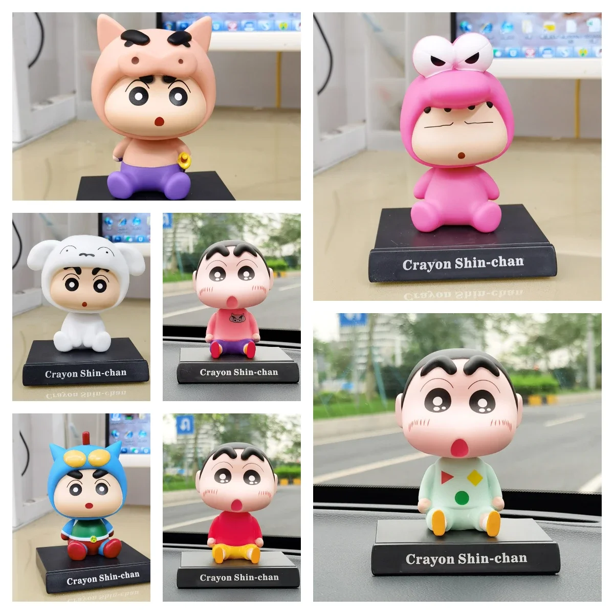 โมเดลการ์ตูนชินจัง 7 แบบ สามารถโยกหัวได้ ของตกแต่งรถยนต์ ที่วางโทรศัพท์ ฟิกเกอร์แอคชั่น โมเดลพีวีซี ของเล่น ของขวัญ
