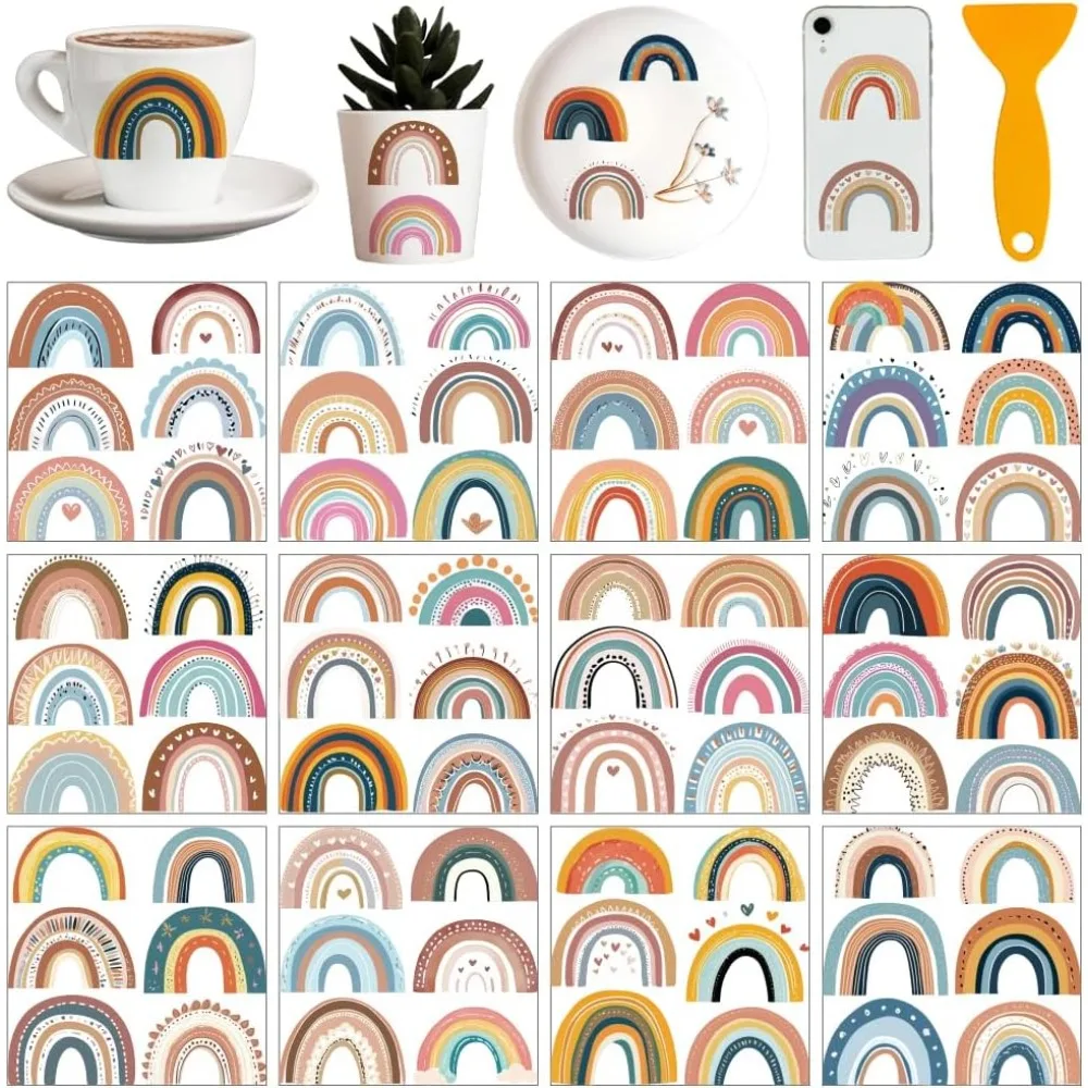 12 Sheets 12 Style PVC Stickers Heat Transfer Film for Window Decoration Rainbow 140x140mm 1 sheet/style