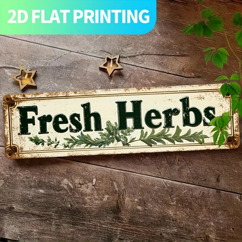 1pc Matériau 2D Plat pour Fins Décoratives Seulement Panneau Métallique Vintage,Thème: Herbes Fraîches,Trous Pré