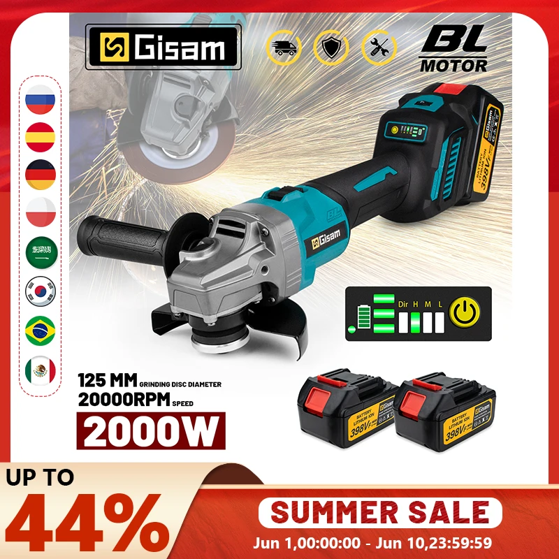 Gisam – meuleuse d'angle sans fil M14, 125mm, 7 vitesses, machine à meuler, outils électriques pour la découpe du bois, pour batterie Makita 18V