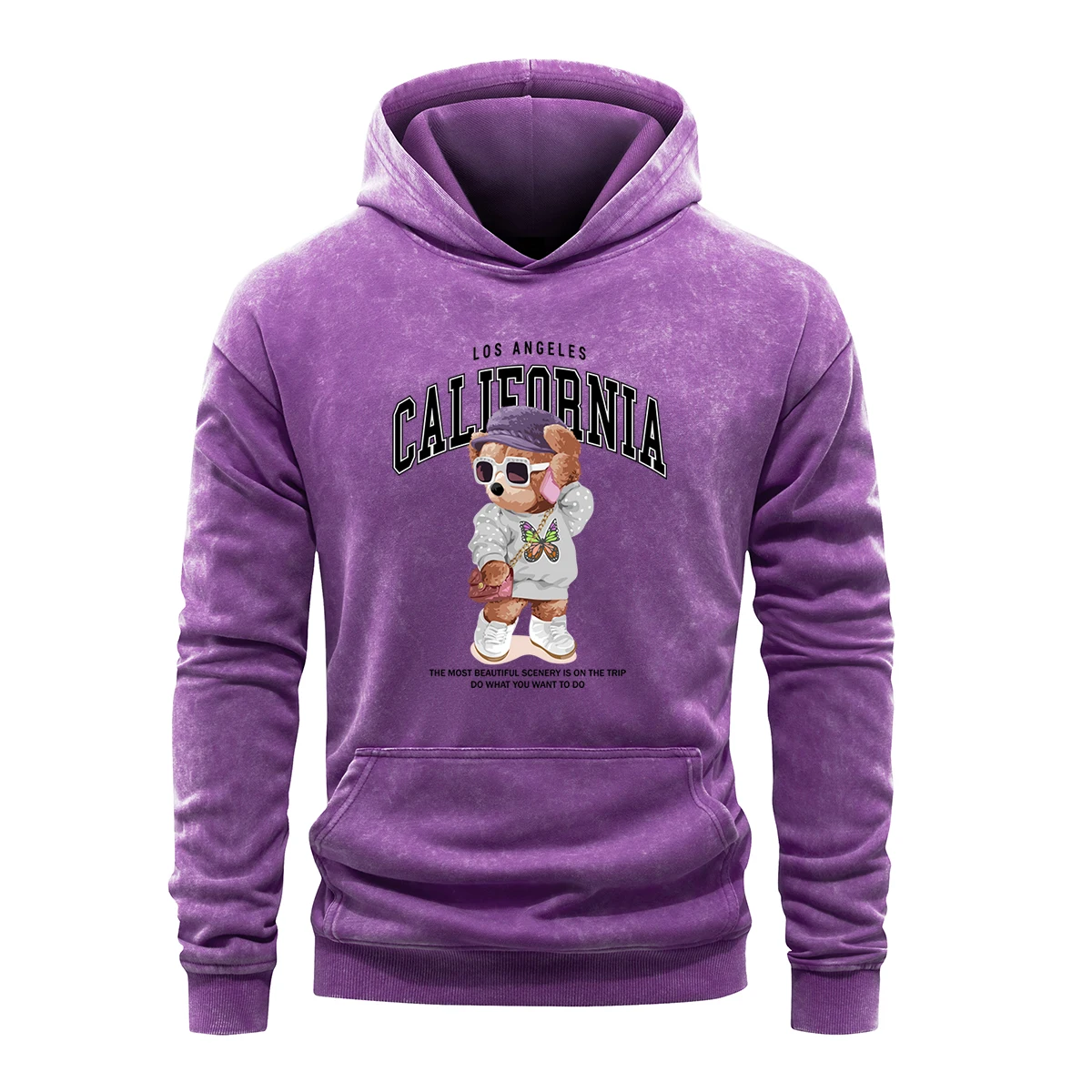 

Kawaii Young Bear California Letter Women Hoodie Vintage Washed Hoodies 100% Cotton Sweatshirt Comfort Sports Shirt Loose Tops