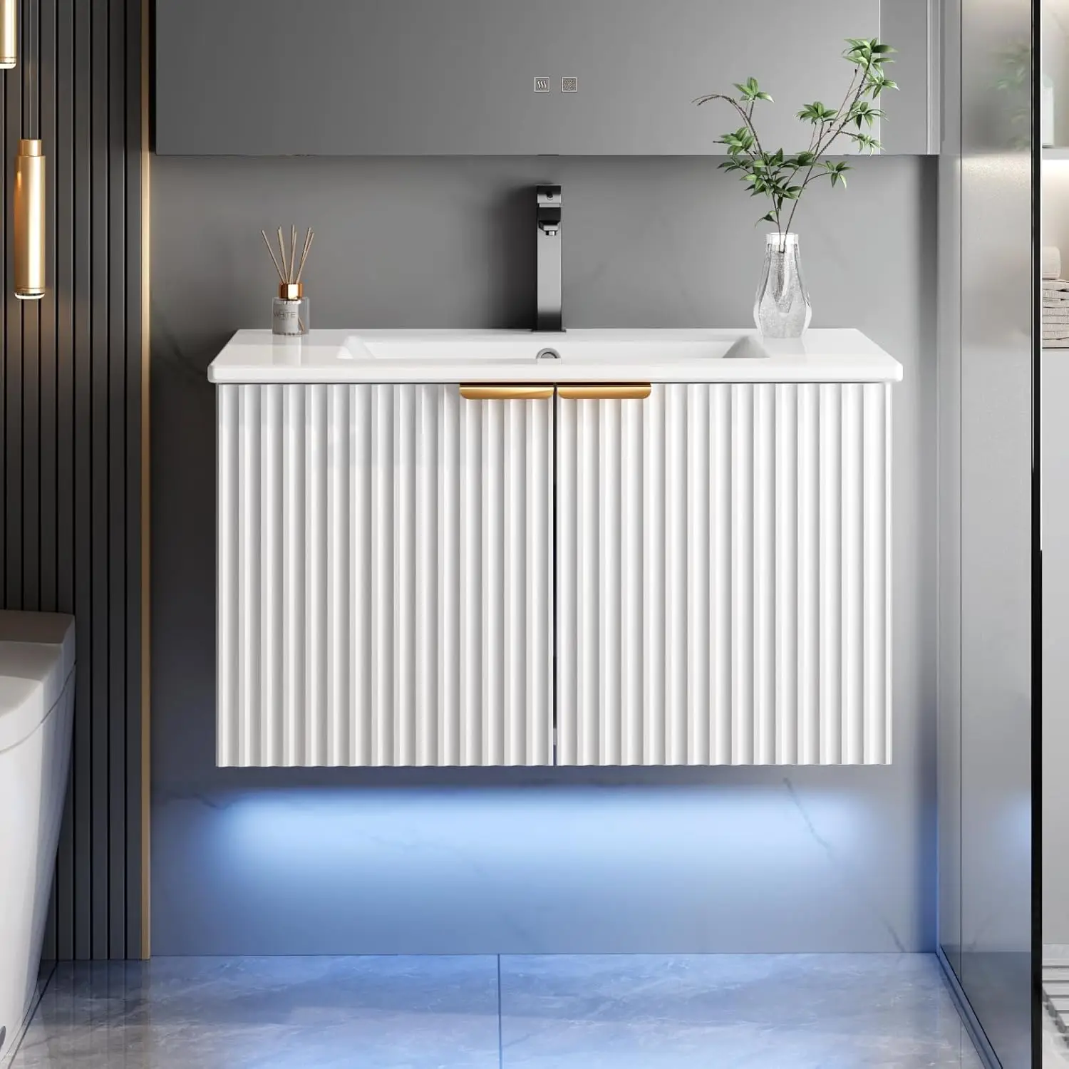 

！@Combohome Under Sink Cabinet Solid Wood Wall Modern Bathroom Vanities