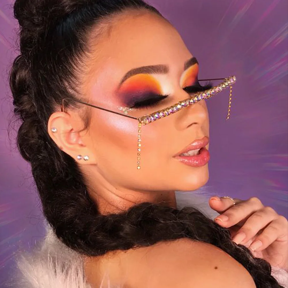 Stonefans Rhinestone Glasses Frame for Women High Quality Luxury Crystal Eyewear Accessories No Lenses Face Jewelry，Y2K