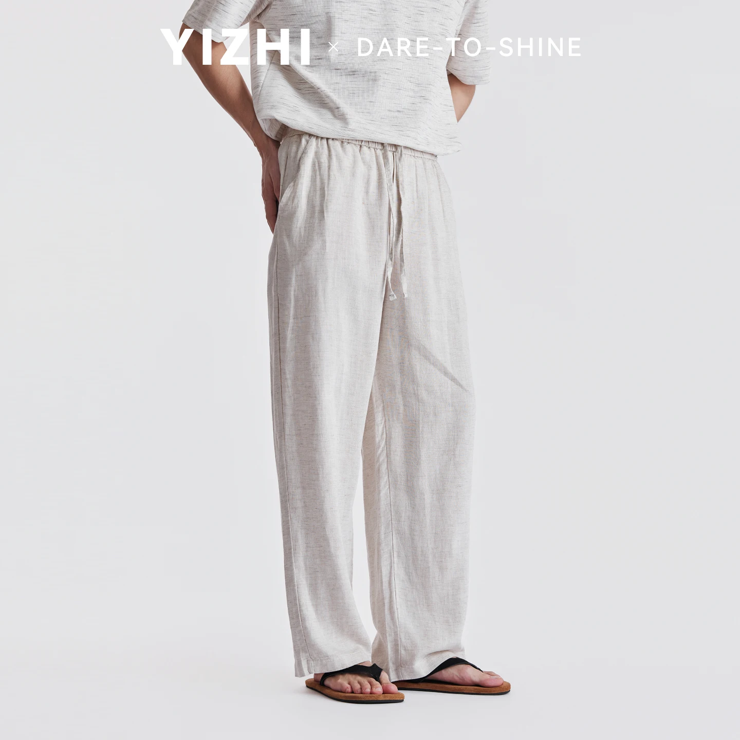 

Fashion Men Lyocell Linen Textured Stretchy Draped Casual Pants 2026 Summer Loose Breathable Straight Floor-Length Long Trousers