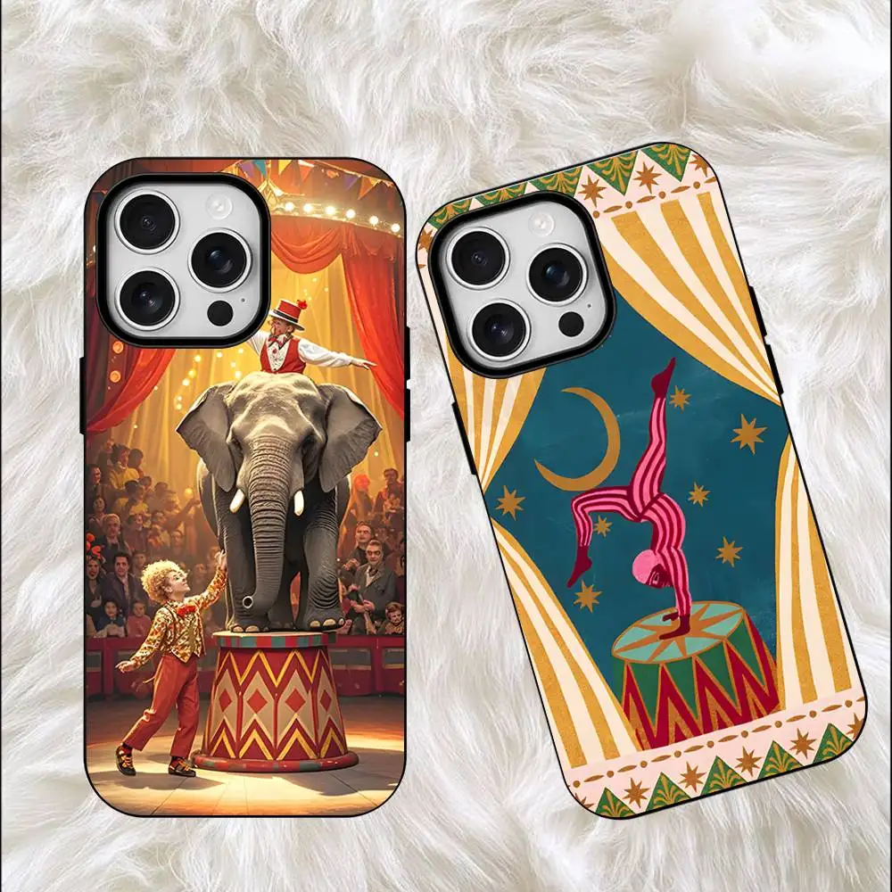 

Circus Art Illustration Silicone Soft Case For iPhone 17,16,15,14,13,12,11 Pro Max For Magnetic Shell Frosted Cover
