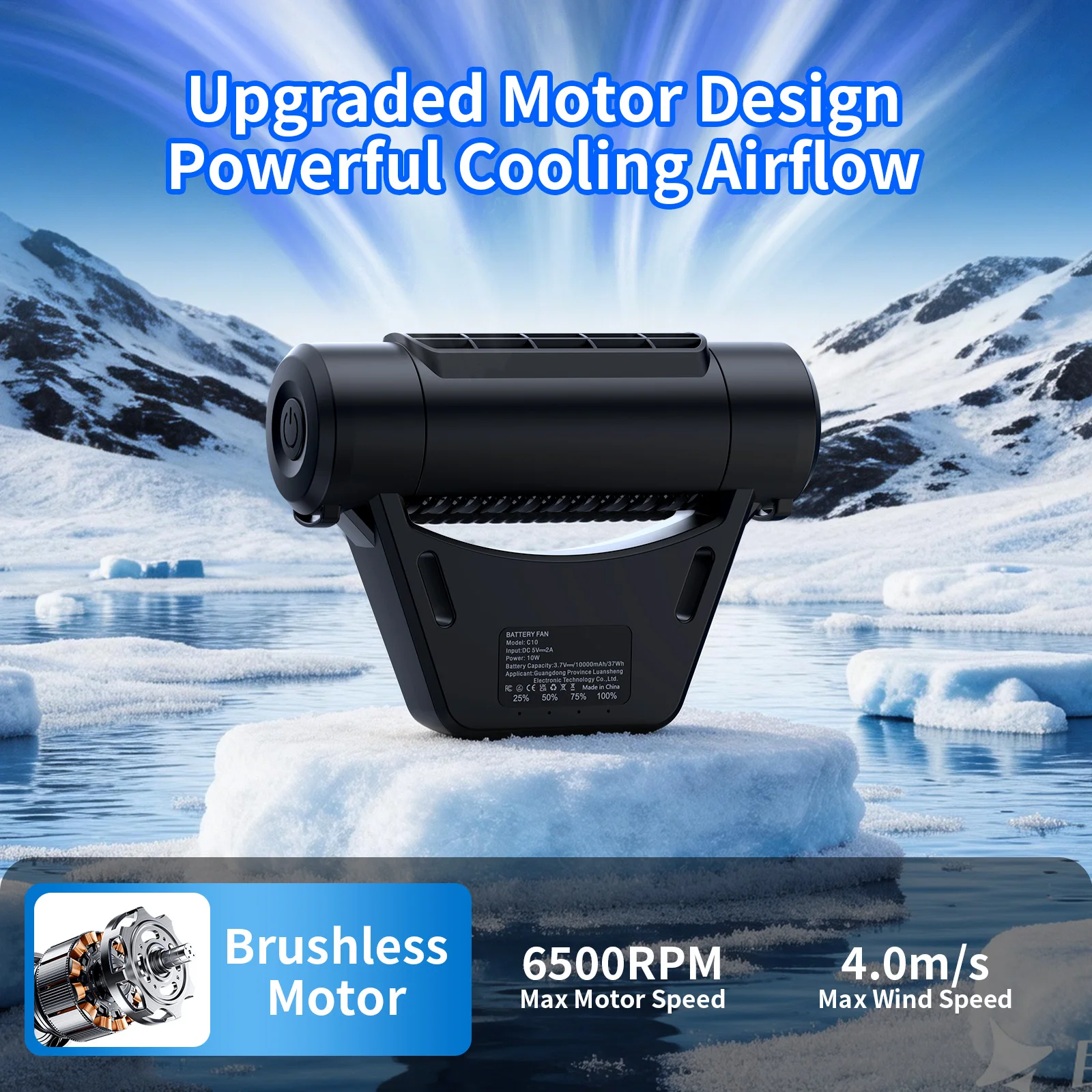 Socool Portable Car Fan Wireless 10000mAh 27.5Hrs Long-Lasting 4-Speed Cooling Backseat Fan Headrest Fan for Baby Kids RV Truck