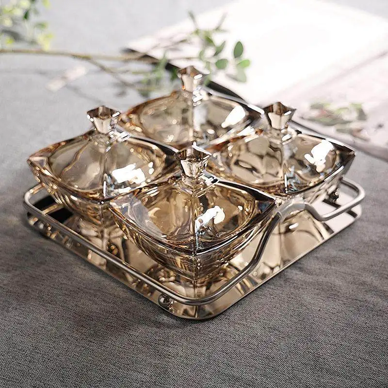 

fruit plate, nut snack plate, glass bowl, light luxury, high-end household dried fruit plate box, exquisite plate