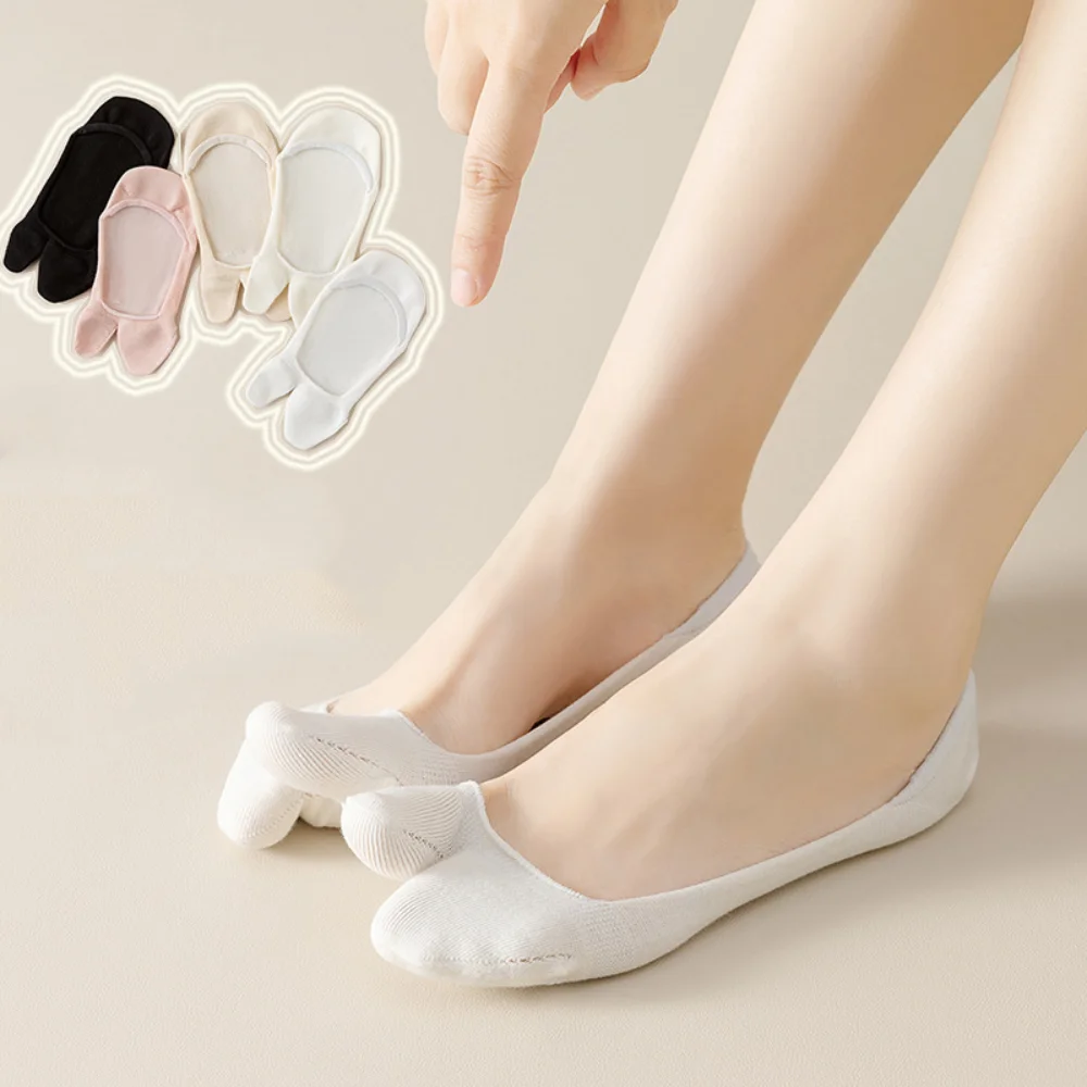 Calcetines Tabi invisibles de algodón Kawaii, calcetines finos antideslizantes de corte bajo con dos dedos, calcetines elásticos de estilo japonés con punta separada para barco para niñas