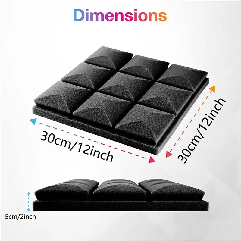 B68C 24PCS Acoustic Foam Panels Soundproof Foam Wall Panels Studio Sound Proof Foam Soundproofing Wall KTV Room-Black