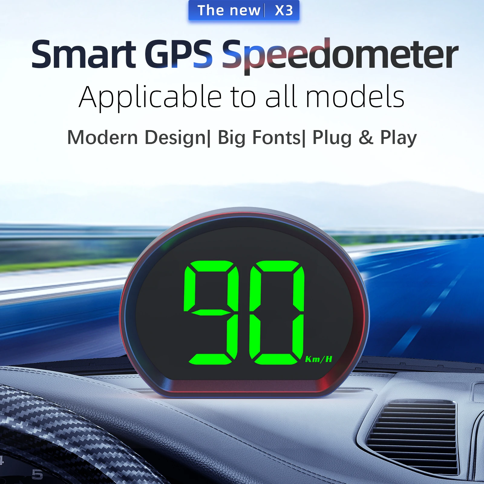 X3 GPS Car HUD Head Up Display Digital Speedometer Clear&Big Front Speed Meter KMH Unit With USB Power For all Car Truck Bus