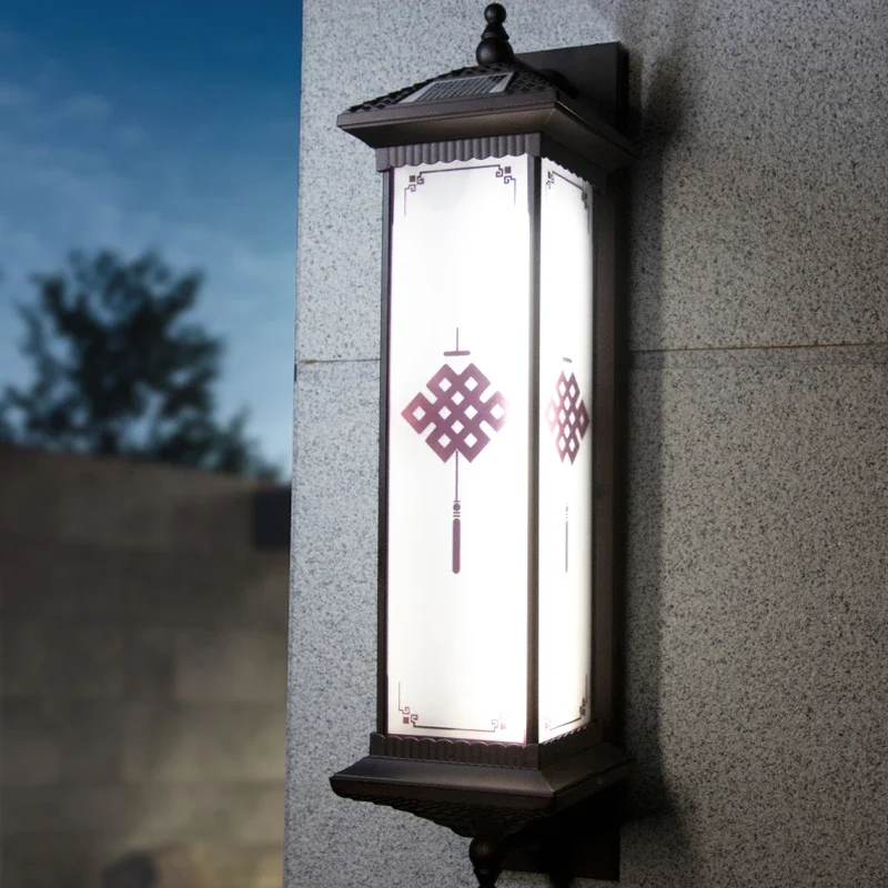 PLLY Solar Wall Lamp Outdoor Creativity Chinese Knot Sconce Light LED Waterproof IP65 for Home Villa Balcony Courtyard