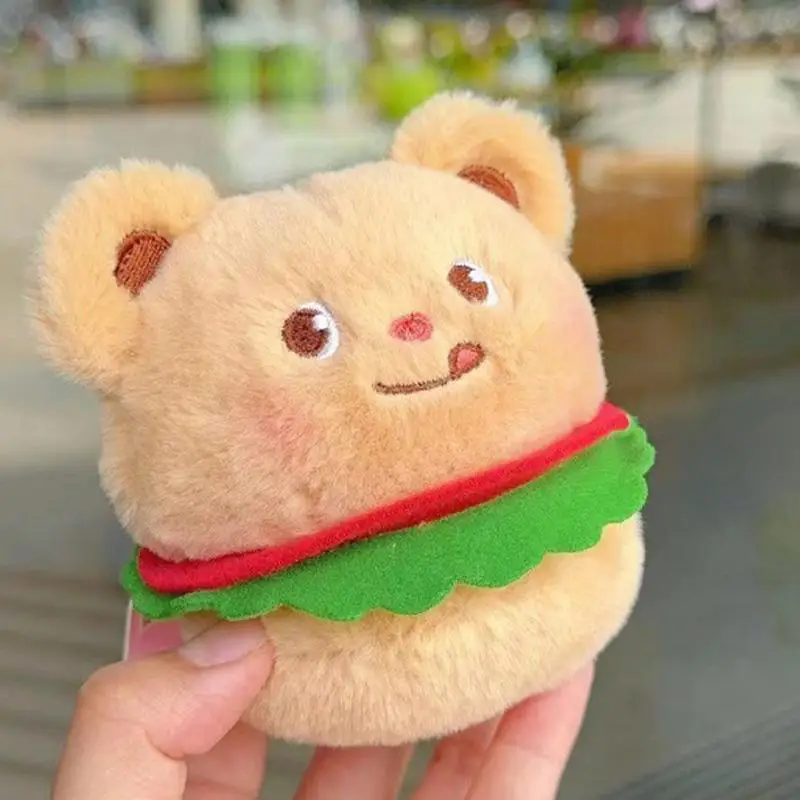 Plush Bag Charm Backpack Charm Hamburger Bear Plushie Keyring Stuffed Animal Purse Pendant Funny Keychain Cartoon Plush Keychain