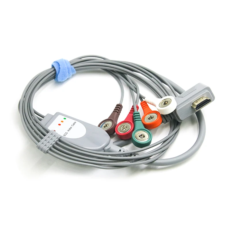 Holter Recorder 5 Leads ECG Cable For Borsam iTengo HDMI Plug ECG Holter Cables With Snap 4.0 AHA Compatible