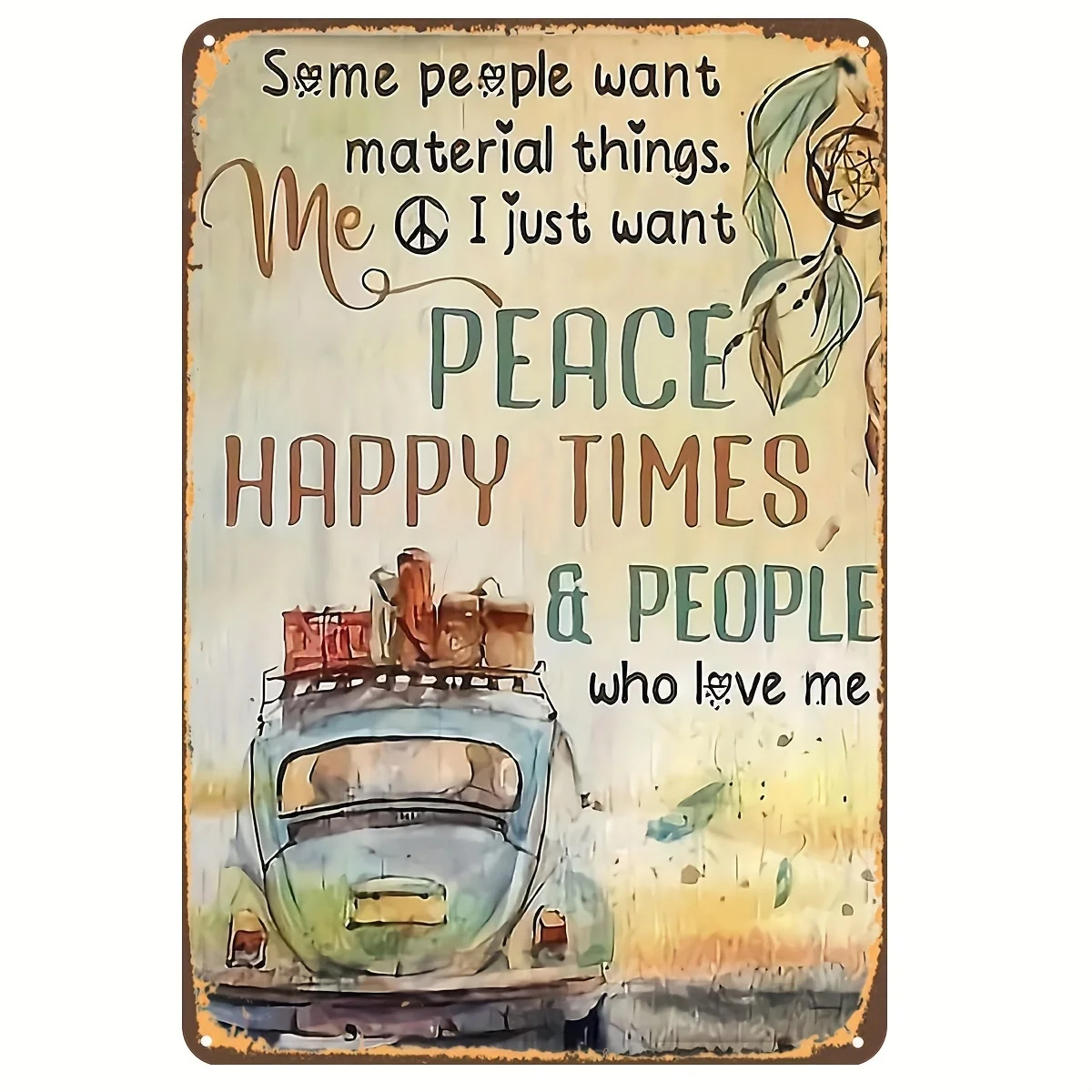 A Single Piece of Vintage Iron Sign Decoration for Home And Camping in a Hippie Style