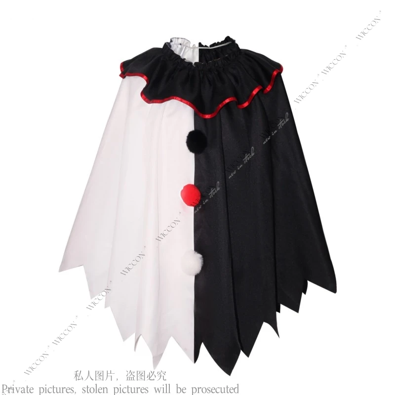 ตัวตลกที่น่ากลัวเครื่องแต่งกายฮาโลวีนเครื่องแต่งกายสีดําและสีขาว Cape Masquerade Party ผู้ใหญ่คอสเพลย์เครื่องแต่งกายฮาโลวีน Party ชายหญิง