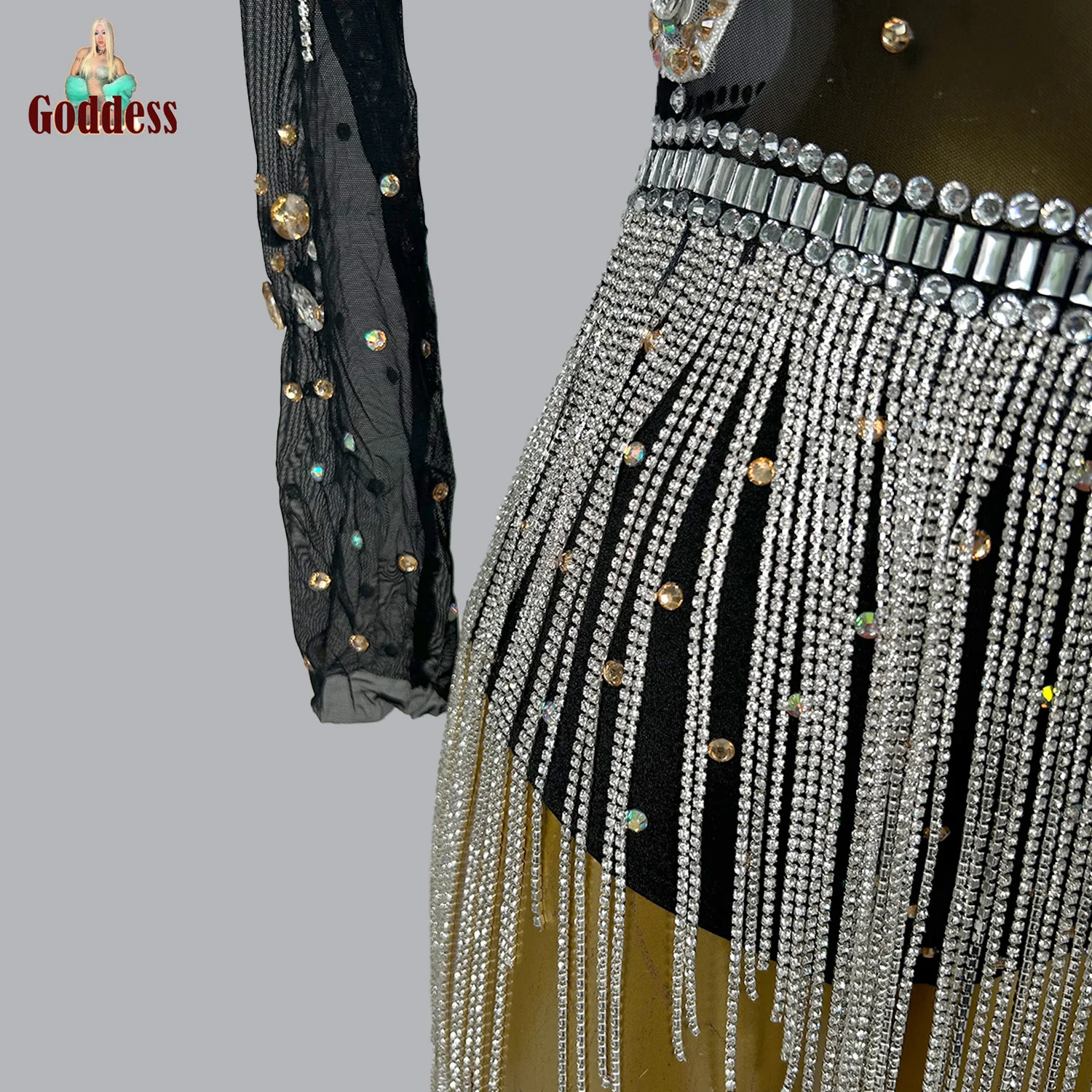 Sequin Rhinestone Fringes Chains Leotard Sexy Dance Bodysuit Latin Dance Pole Costume Stage Party Club Dancer Performance Outfit