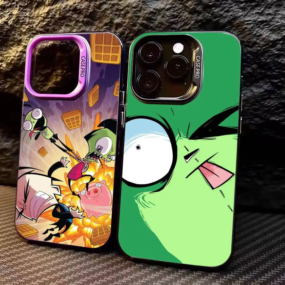 

I-Invader Z-Zim Cartoon Phone Case For iPhone17,16,15,14,13,12,11 Plus,Pro Max Colored Silver Plated Inside Cover
