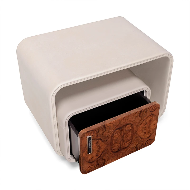 -About Smart Nordic Modern Convertible Solid Wood Burl Microfiber Leather Nightstand Storage for Bedroom Furniture Home Office*