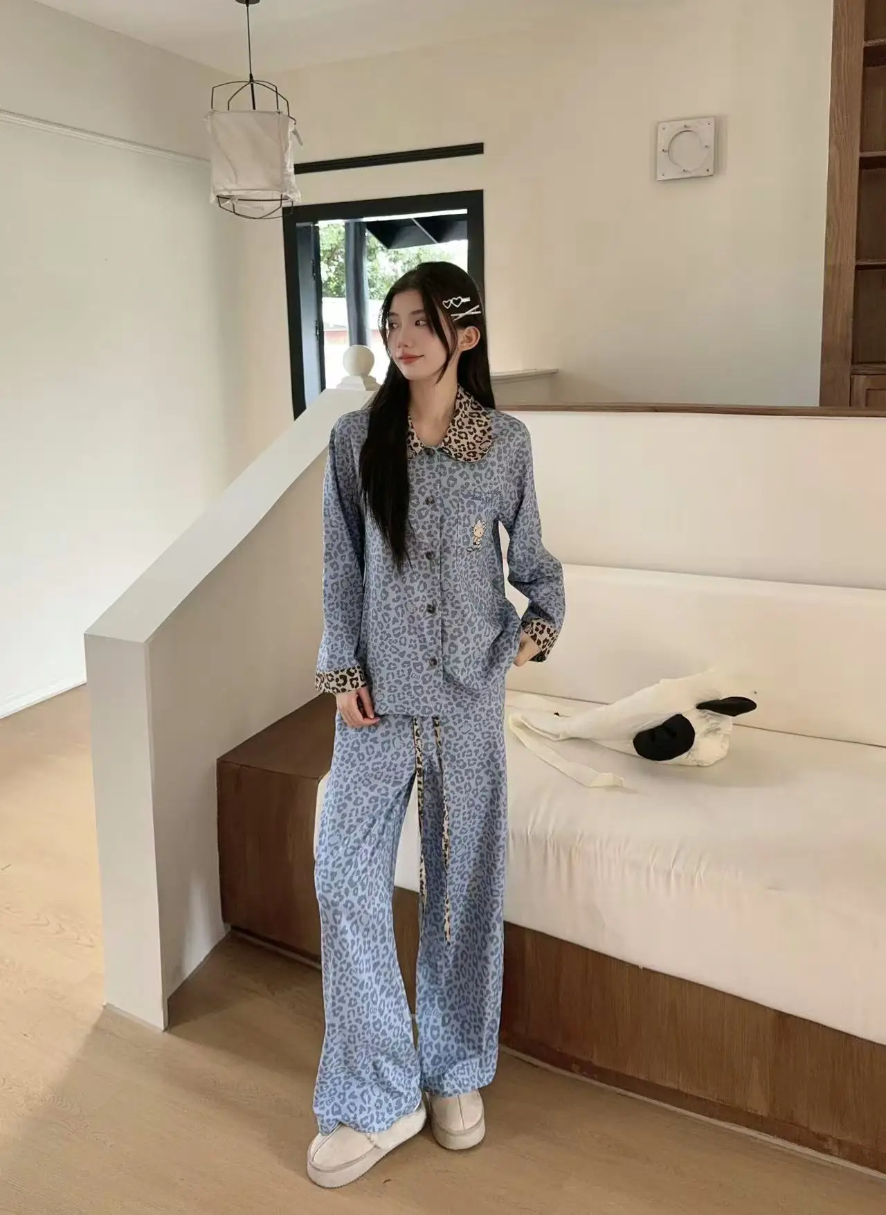 ladies'-printed-spwear-set-home-clothes-cotton-leopard-pattern-long-sve-long-pants-comfortable-breathable-nightgown