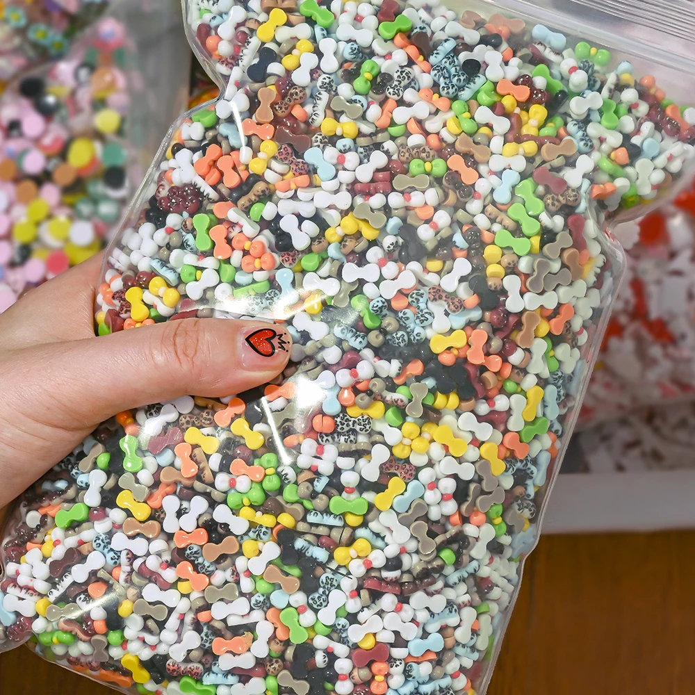 50g 350-500pcs 3D Leopard Print Bow Design Nail Charms Cute Colorful Mini Nail Art Bow Rhinestones Random Mixed Manicure Accesso