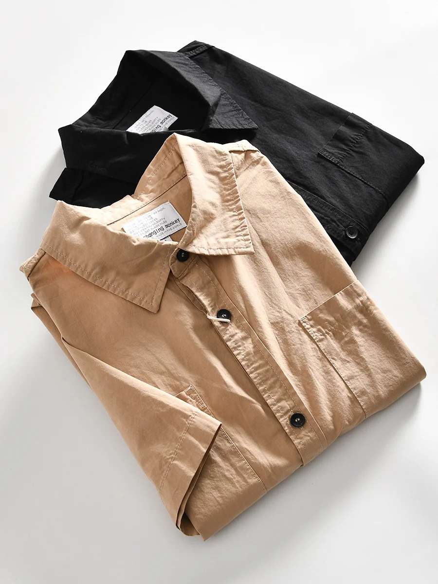 

Washed Pure Cotton Short Sleeve Shirt Men's Summer Casual Loose Workwear Color Trendy American Style Youth Fashion