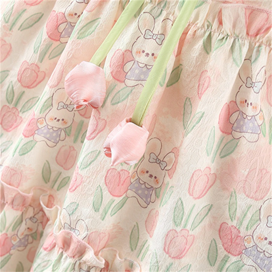 Summer Cotton Toddler Dress Floral Rabbit Printed Princess Dress Tulip Bow Dress for Baby Girl view 6