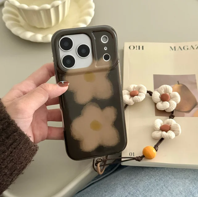 حافظة لهاتف آيفون 17 برو ماكس سموكي بلاك فلاور ناعمة من مادة البولي يوريثان الحراري مقاومة للصدمات متوافقة مع آيفون 16 15 14 13