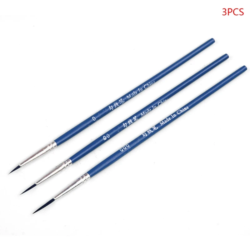 3pcs/set 0 00 000 Nylon Brush Hook Line Pen Professional Fine Tip Drawing Brushes for Acrylic Watercolor Oil Painting