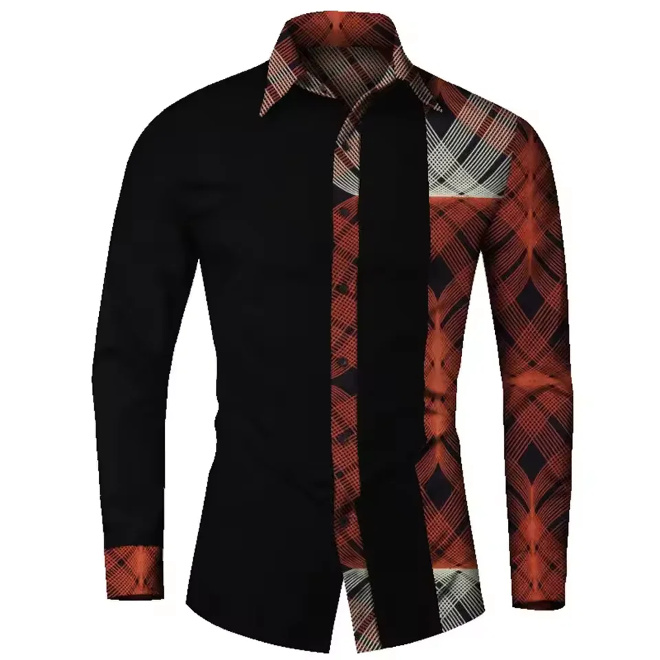 African clothing smart causal men's top shirt 3D printing fashionable casual linen long-sleeved shirt hit 2025
