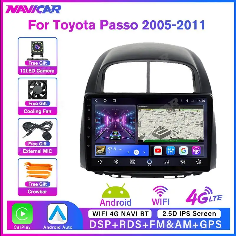 

NAVICAR 2Din Android10.0 Car Radio For Toyota Passo 2005-2011 Stereo Receiver Android Auto Car Multimedia Player Carplay DSP