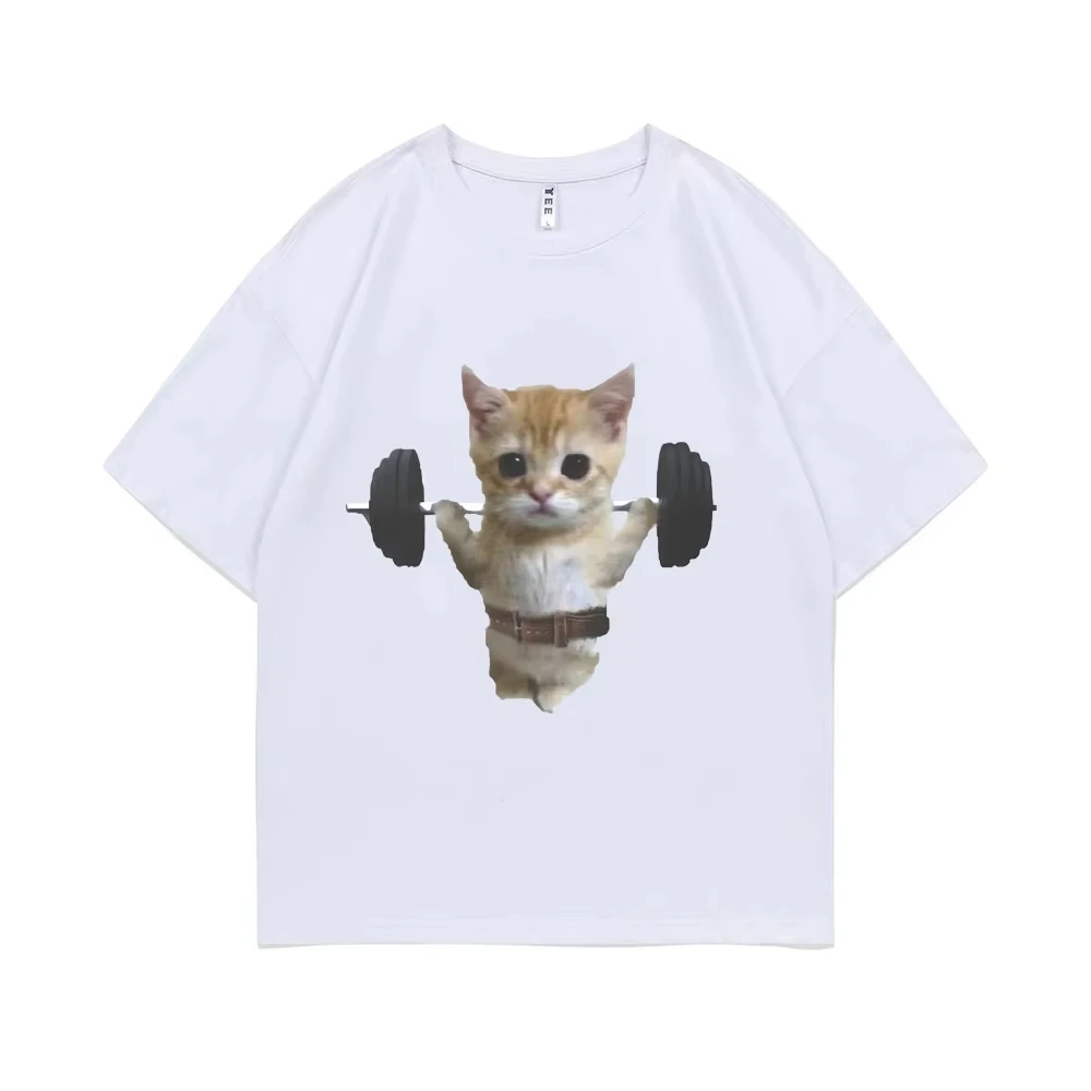 T-shirts à imprimé graphique Funny Gym Sam Sulek Cat pour hommes et femmes, T-shirt de fitness mignon, T-shirt Meme surdimensionné pour homme, manches courtes