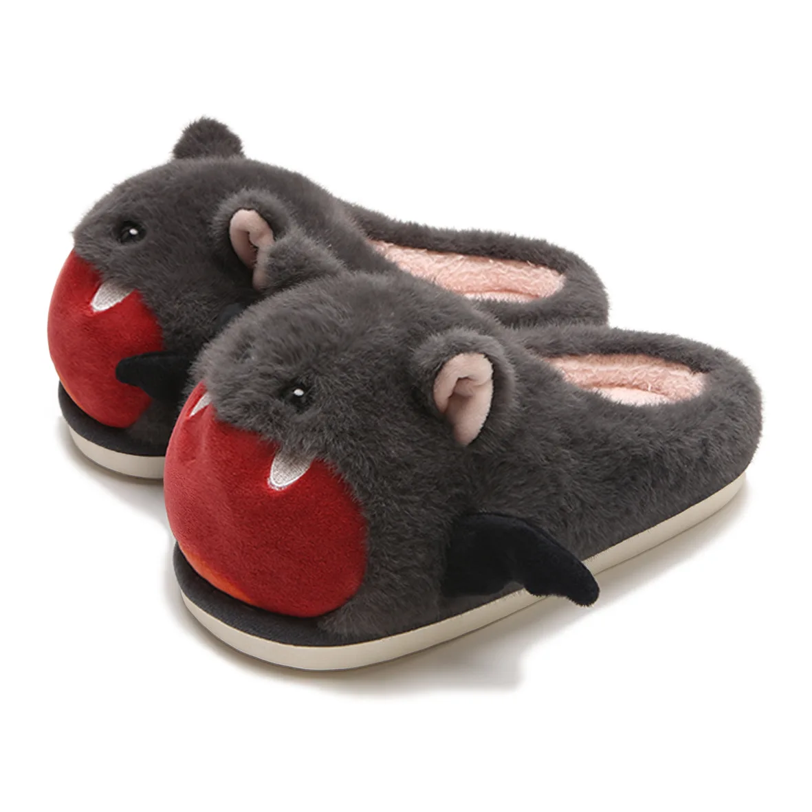 Black Winter Home Slippers For Womens Cute Cartoon Bat Women Furry Slippers Couples Warm Lightweight Soft Man Cotton Shoes view 3