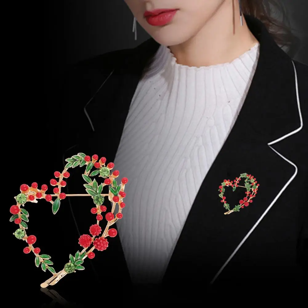 Oil-dripping Rhinestones Brooch Elegant Vintage Oil Drop Mimosa Fruit Brooch with Shiny Rhinestones Love Wreath for Clothes