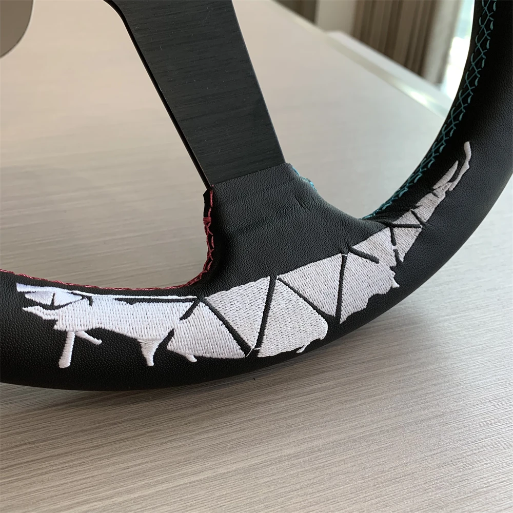 345 مللي متر نمط مخصص عجلة القيادة الرياضية الملونة خياطة التطريز سباق عجلة القيادة مع جلد ستوكات