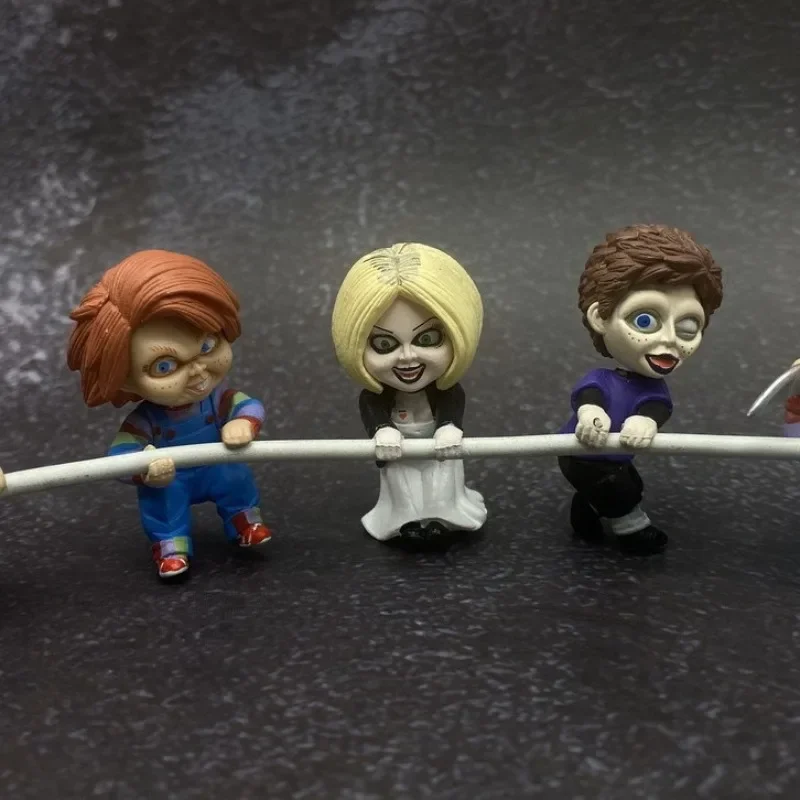 Original MIni Chucky Anime Cartoon Horror Bride Figure Keychain Pendant Collect Movie Film Model Toy Halloween Gift for Adult