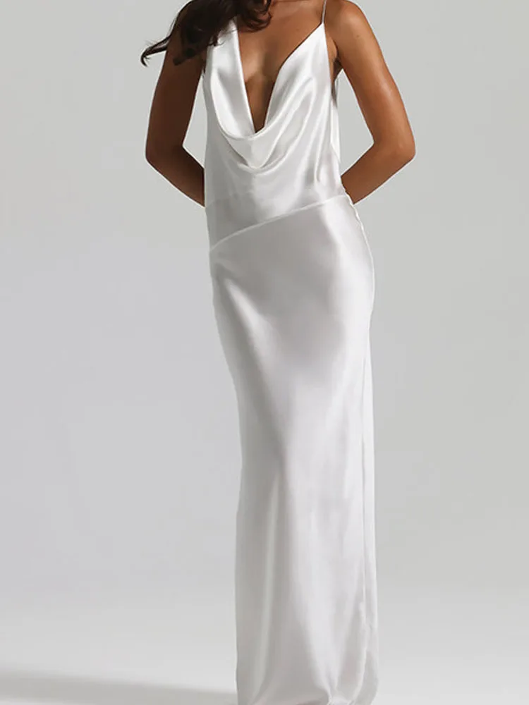 Vestido largo liso sin mangas y espalda descubierta para mujer, vestidos de fiesta ajustados con cintura sin espalda, vestido elegante con tirantes de satén y cuello en V