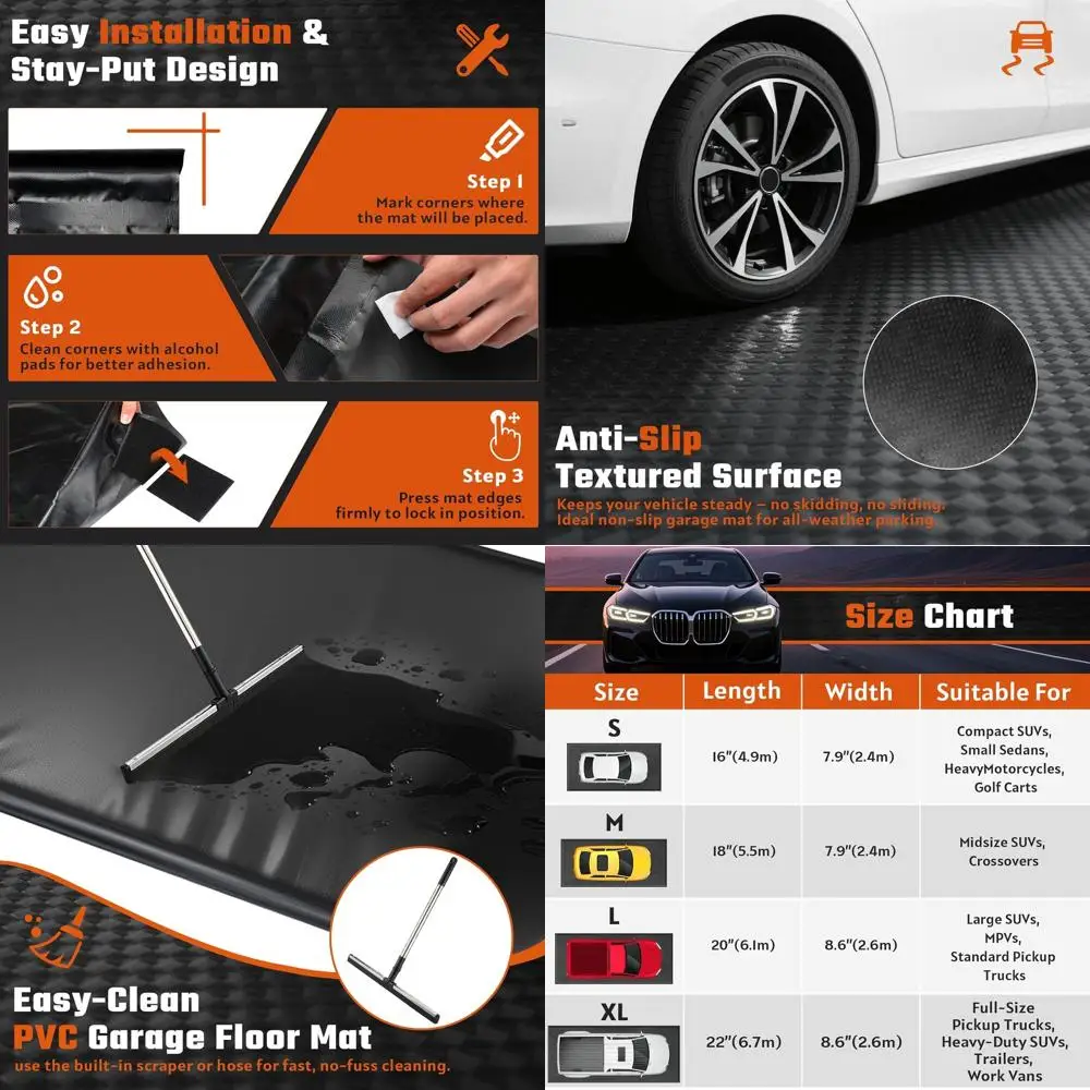 

Thick PVC Garage Mat with Raised Edges, Waterproof and Non-Slip for SUVs and Trucks, Easy to Clean